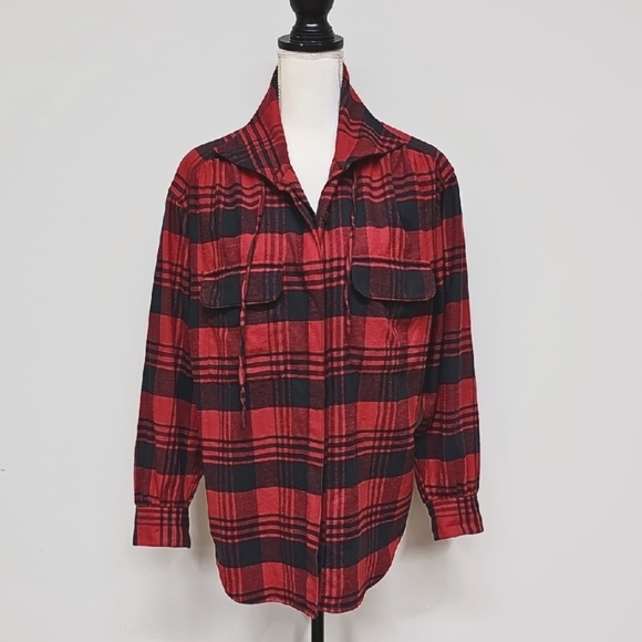 Vtg Ralph Lauren Country Plaid Flannel Button Up Shirt, Size L, Red & Black - Picture 1 of 11
